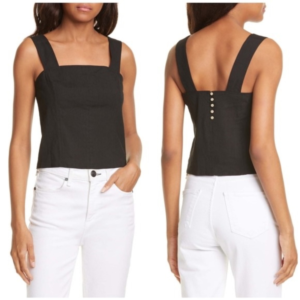 Vince Wide Strap Cropped Linen Shell Tank Top